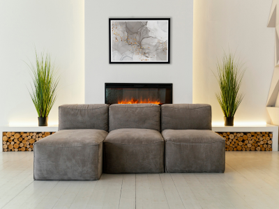 Minimal Glam Living Room with Grey Sofas and Wall Art