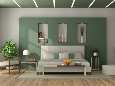 Classic Green Bedroom with Chaise Lounge​