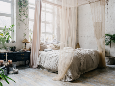 Boho Bedroom with Canopy & Workspace