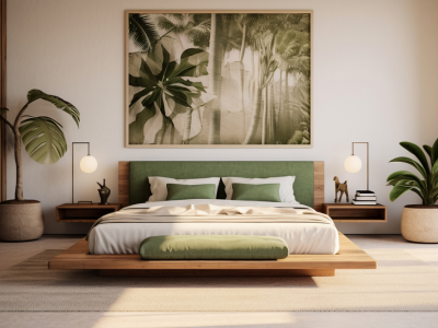 Forest-Themed Master Bedroom with Boucle Bedz
