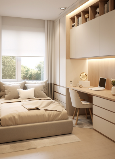 Tufted Bed & Swing Wardrobe Master Bedroom​