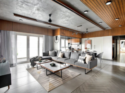 Traditional Living Room with Walnut Furniture and Courtyard Traditional Living Room with Walnut Furniture and Courtyard